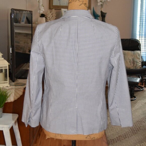 Talbot's NEW Blue white Gingham Houndstooth Career Preppy Lined cotton blazer, 6 - Picture 7 of 11
